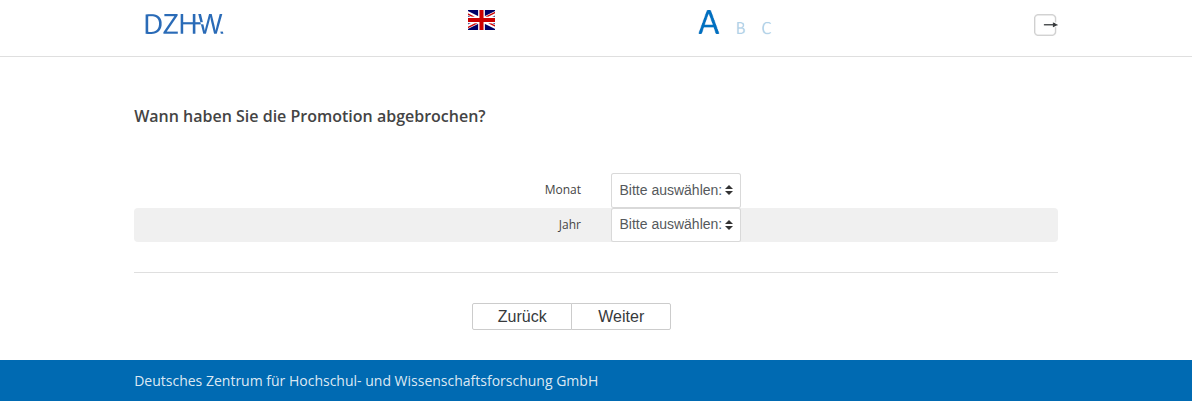Wann haben Sie die Promotion abgebrochen?