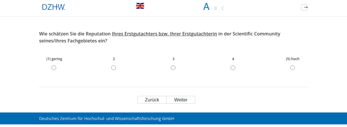 Wie schätzen Sie die Reputation Ihres Erstgutachters bzw. Ihrer Erstgutachterin in der Scientific Community seines/ihres Fachgebietes ein?