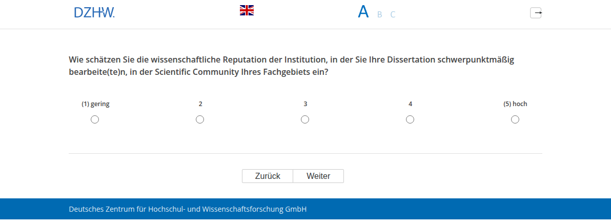 Wie schätzen Sie die wissenschaftliche Reputation der Institution, in der Sie Ihre Dissertation schwerpunktmäßig bearbeite(te)n, in der Scientific Community Ihres Fachgebiets ein?