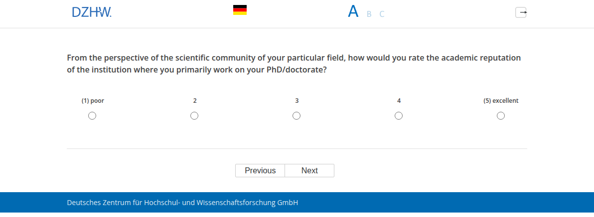 From the perspective of the scientific community of your particular field, how would you rate the academic reputation of the institution where you primarily work on your PhD/doctorate?