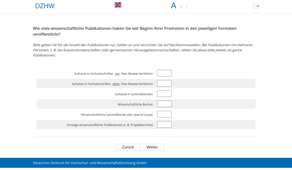 Wie viele wissenschaftliche Publikationen haben Sie seit Beginn Ihrer Promotion in den jeweiligen Formaten veröffentlicht?