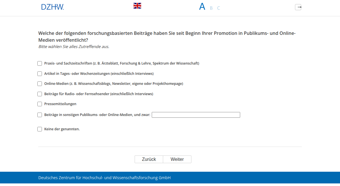 Welche der folgenden forschungsbasierten Beiträge haben Sie seit Beginn Ihrer Promotion in Publikums- und Online-Medien veröffentlicht?