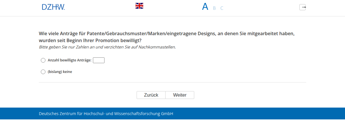 Wie viele Anträge für Patente/Gebrauchsmuster/Marken/eingetragene Designs, an denen Sie mitgearbeitet haben, wurden seit Beginn Ihrer Promotion bewilligt?