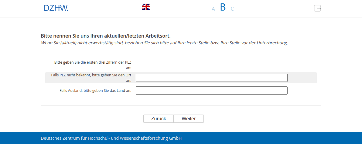 Bitte nennen Sie uns Ihren aktuellen/letzten Arbeitsort.