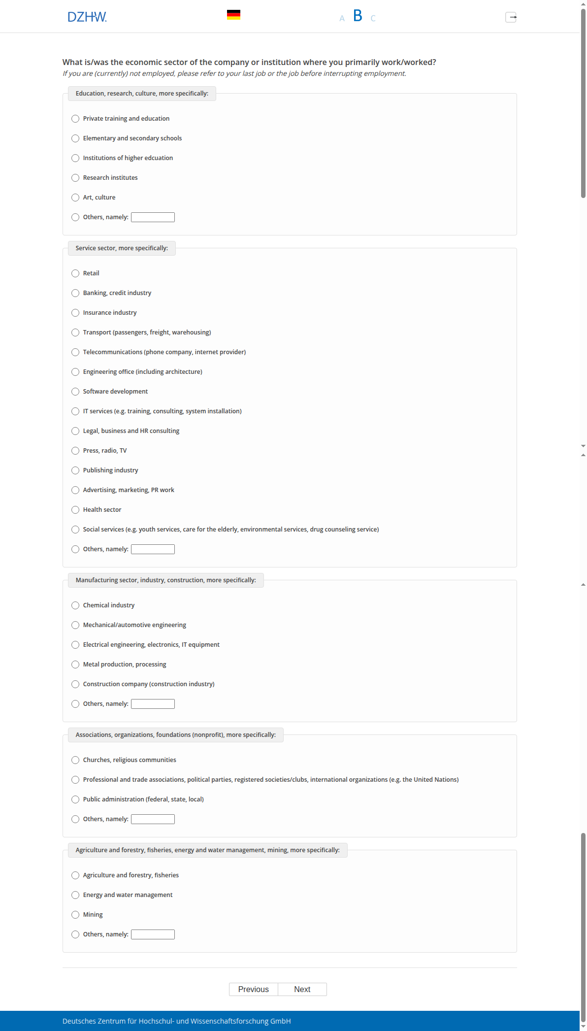 What is/was the economic sector of the company or institution where you primarily work/worked?