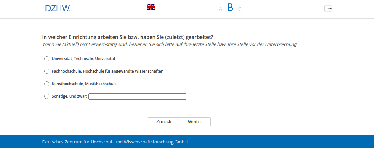 In welcher Einrichtung arbeiten Sie bzw. haben Sie (zuletzt) gearbeitet?