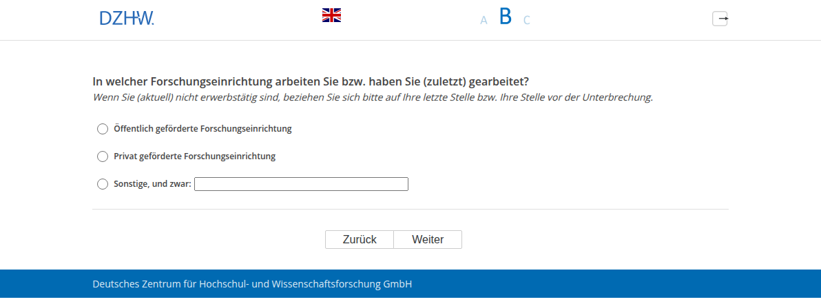 In welcher Forschungseinrichtung arbeiten Sie bzw. haben Sie (zuletzt) gearbeitet?