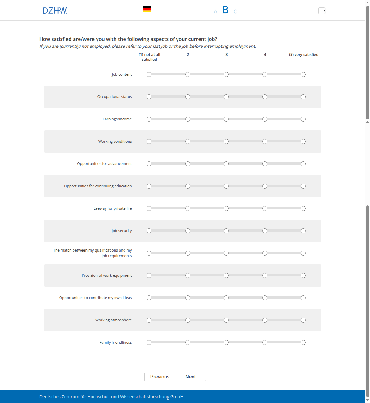 How satisfied are/were you with the following aspects of your current job?