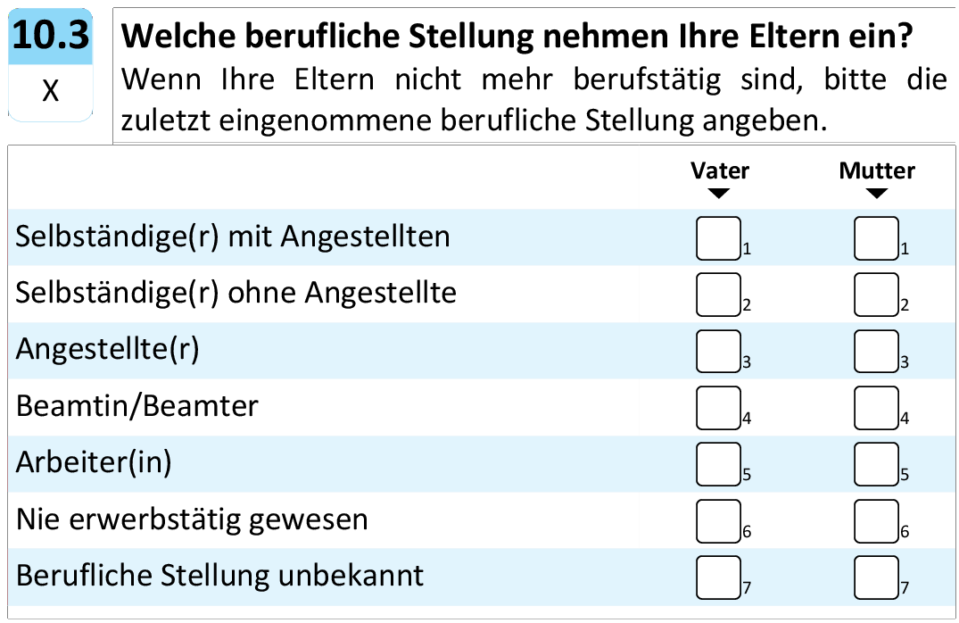 Welche berufliche Stellung nehmen Ihre Eltern ein?