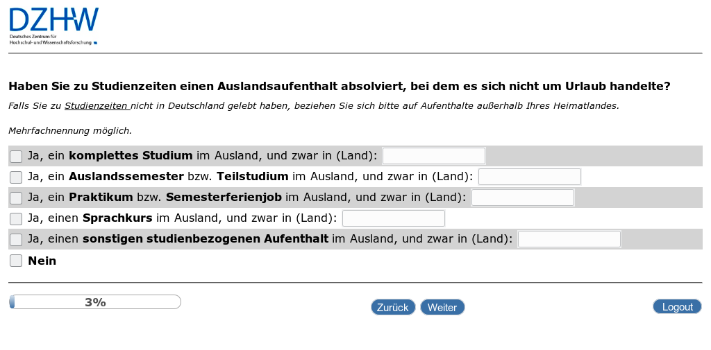 Haben Sie zu Studienzeiten einen Auslandsaufenthalt absolviert, bei dem es sich nicht um Urlaub handelte?