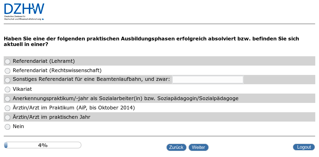 Haben Sie eine der folgenden praktischen Ausbildungsphasen erfolgreich absolviert bzw. befinden Sie sich aktuell in einer?