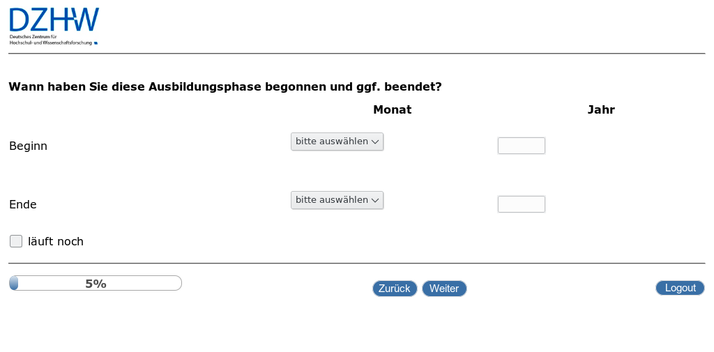 Wann haben Sie diese Ausbildungsphase begonnen und ggf. beendet?