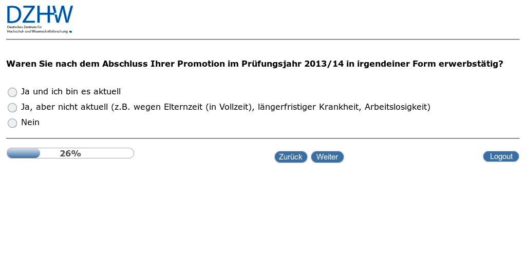 Waren Sie nach dem Abschluss Ihrer Promotion im Prüfungsjahr 2013/14 in irgendeiner Form erwerbstätig?