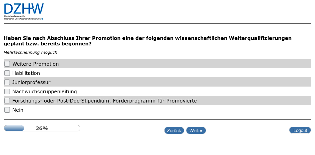 Haben Sie nach Abschluss Ihrer Promotion eine der folgenden wissenschaftlichen Weiterqualifizierungen geplant bzw. bereits begonnen?