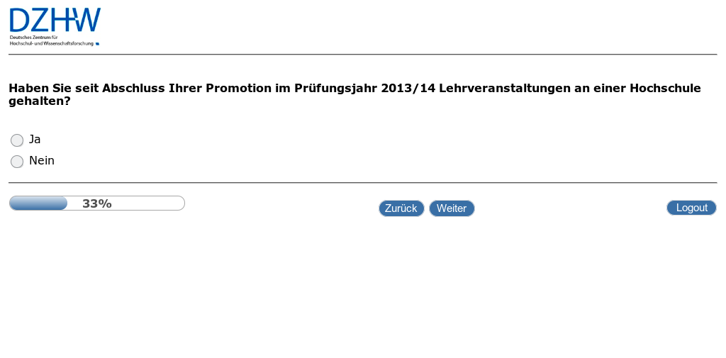Haben Sie seit Abschluss Ihrer Promotion im Prüfungsjahr 2013/14 Lehrveranstaltungen an einer Hochschule gehalten?