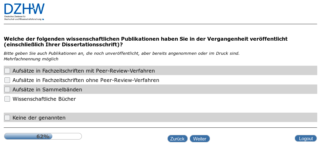 Welche der folgenden wissenschaftlichen Publikationen haben Sie in der Vergangenheit veröffentlicht (einschließlich Ihrer Dissertationsschrift)?