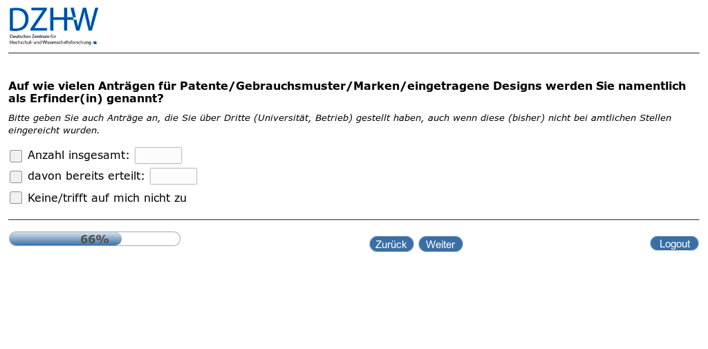 Auf wie vielen Anträgen für Patente/ Gebrauchsmuster/Marken/eingetragene Designs werden Sie namentlich als Erfinder(in) genannt?