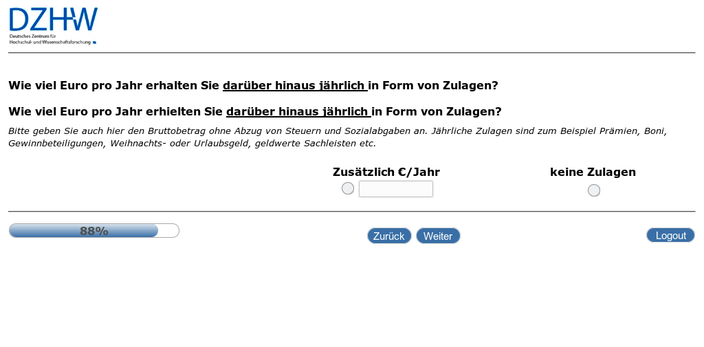Wie viel Euro pro Jahr erhalten Sie darüber hinaus jährlich in Form von Zulagen?,Wie viel Euro pro Jahr erhielten Sie darüber hinaus jährlich in Form von Zulagen?