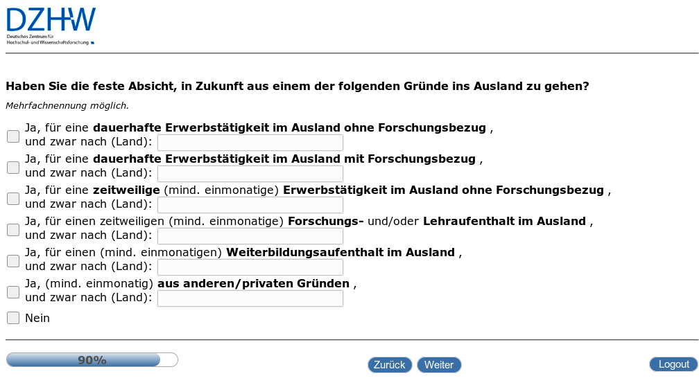 Haben Sie die feste Absicht, in Zukunft aus einem der folgenden Gründe ins Ausland zu gehen?