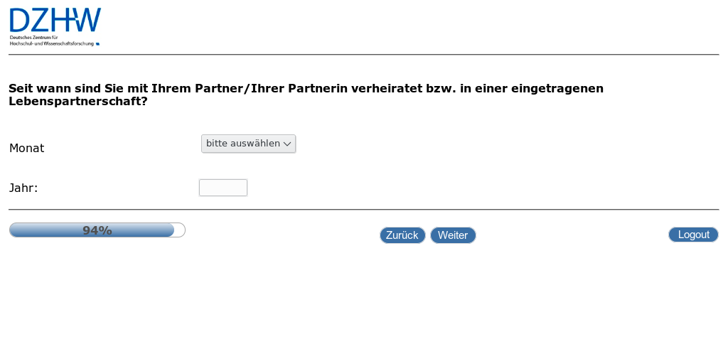 Seit wann sind Sie mit Ihrem Partner/Ihrer Partnerin verheiratet bzw. in einer eingetragenen Lebenspartnerschaft?