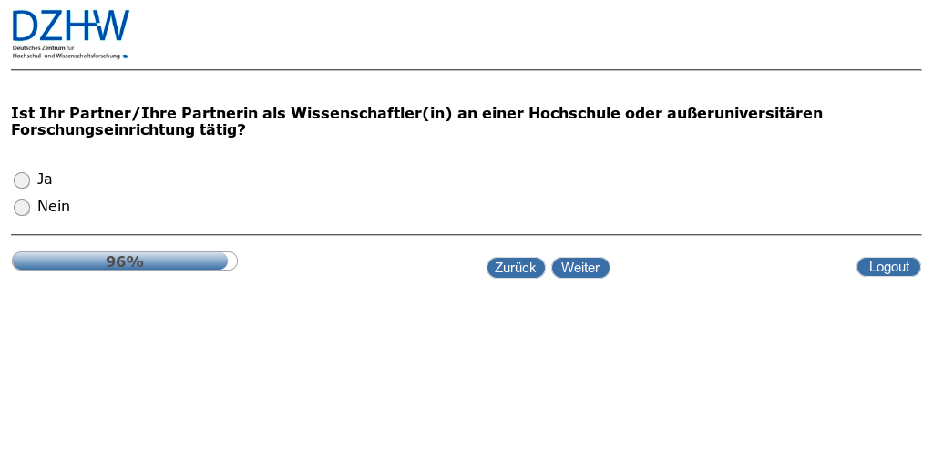 Ist Ihr Partner/Ihre Partnerin als Wissenschaftler(in) an einer Hochschule oder außeruniversitären Forschungseinrichtung tätig?