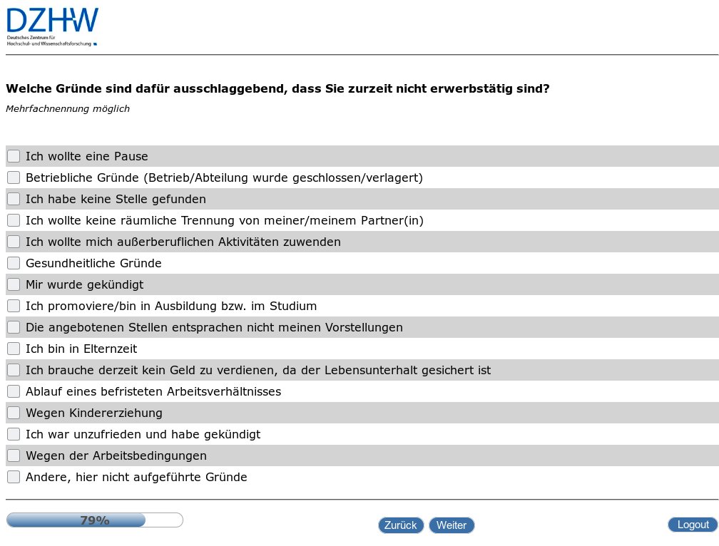 Welche Gründe sind dafür ausschlaggebend, dass Sie zurzeit nicht erwerbstätig sind?