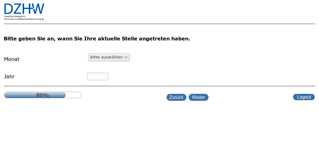 Bitte geben Sie an, wann Sie Ihre aktuelle Stelle angetreten haben.