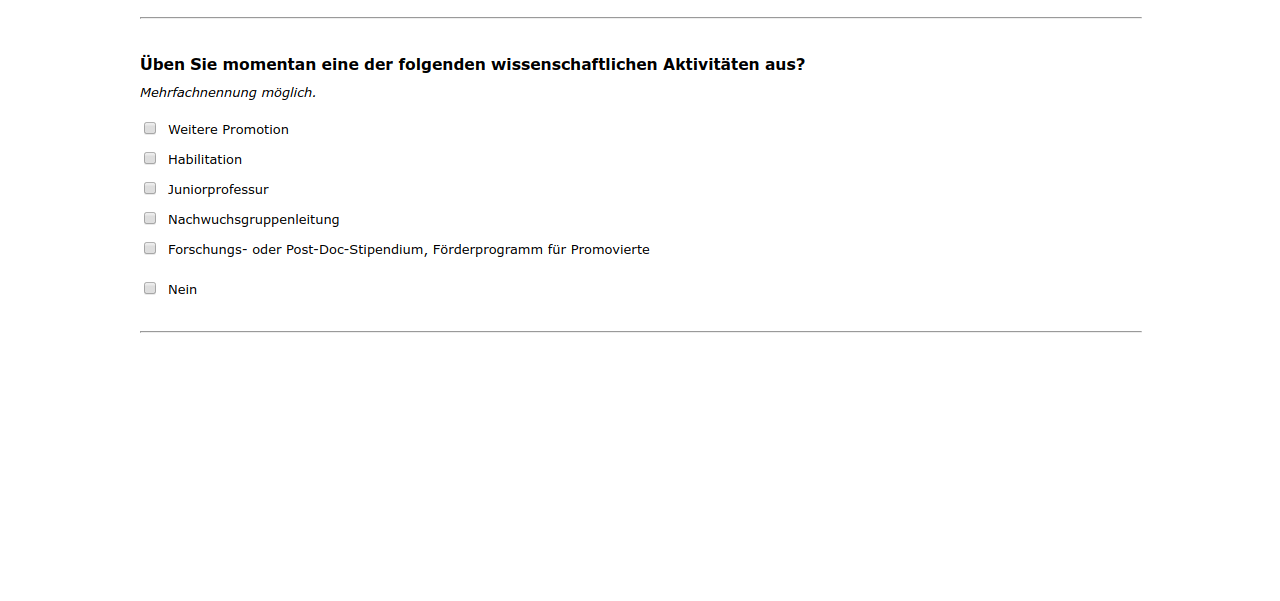 Üben Sie momentan eine der folgenden wissenschaftlichen Aktivitäten aus?