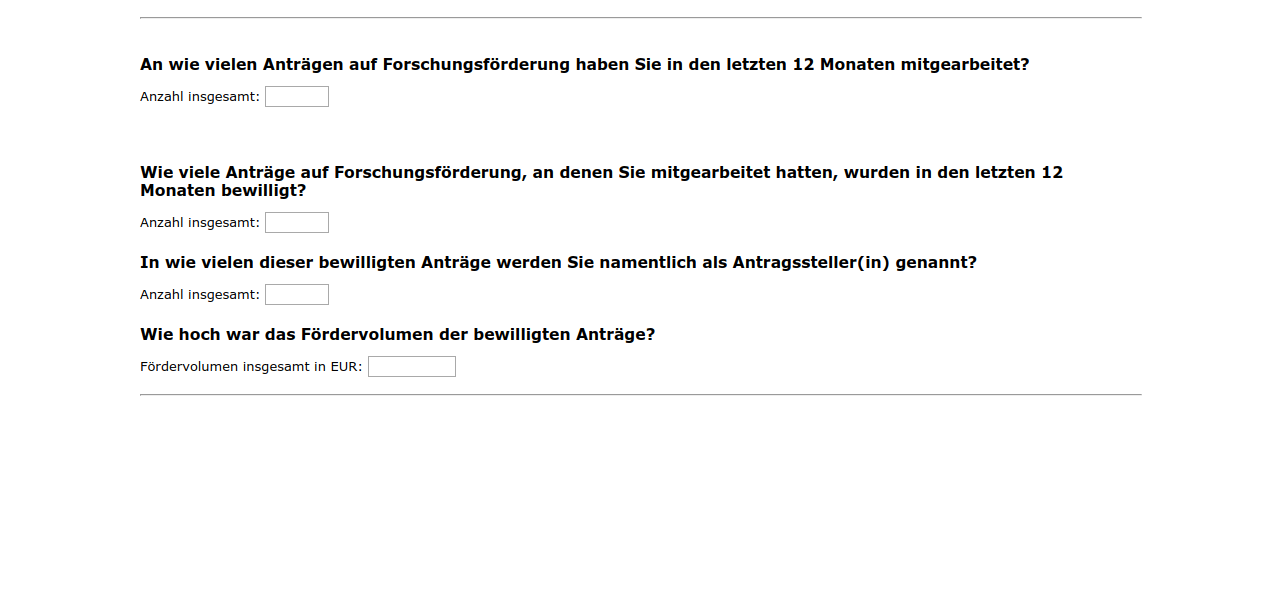 An wie vielen Anträgen auf Forschungsförderung haben Sie in den letzten 12 Monaten mitgearbeitet?