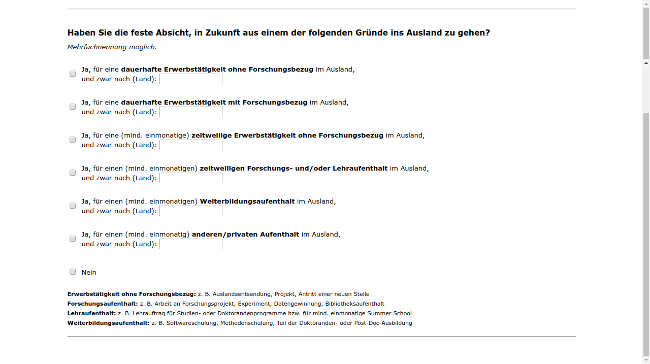 Haben Sie die feste Absicht, in Zukunft aus einem der folgenden Gründe ins Ausland zu gehen?
