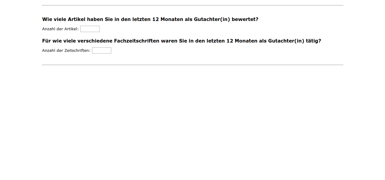 Für wie viele verschiedene Fachzeitschriften waren Sie in den letzten 12 Monaten als Gutachter(in) tätig?