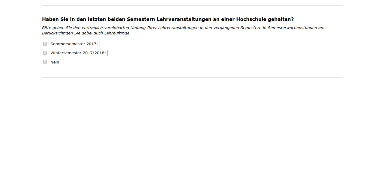 Haben Sie in den letzten beiden Semestern Lehrveranstaltungen an einer Hochschule gehalten?