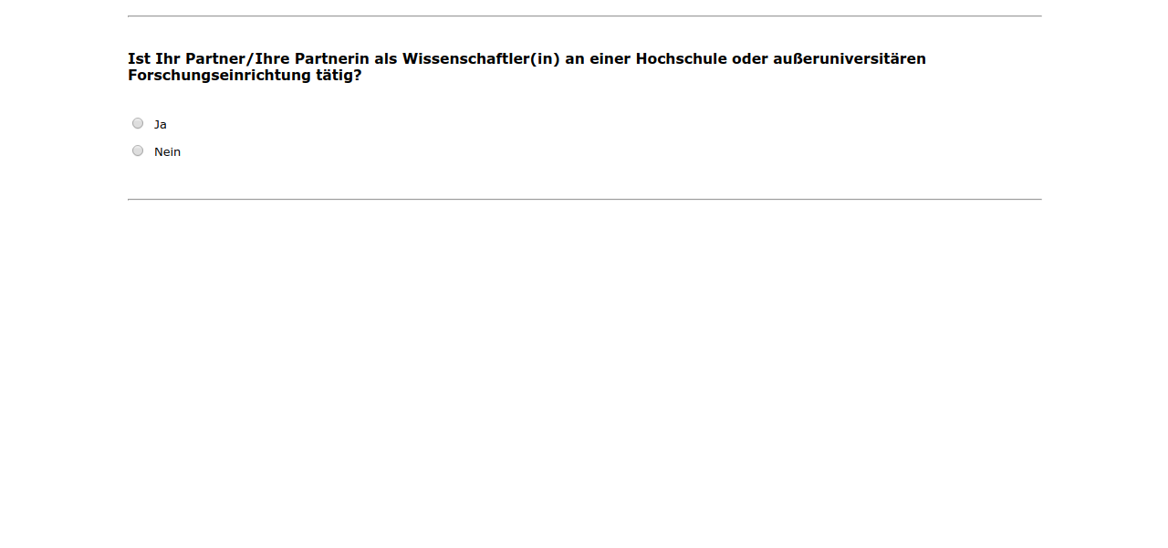 Ist Ihr Partner/Ihre Partnerin als Wissenschaftler(in) an einer Hochschule oder außeruniversitären Forschungseinrichtung tätig?