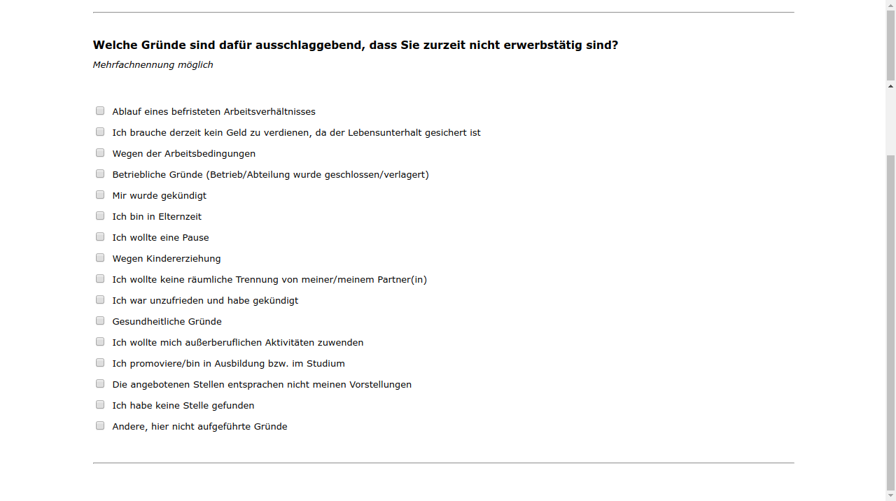 Welche Gründe sind dafür ausschlaggebend, dass Sie zurzeit nicht erwerbstätig sind?