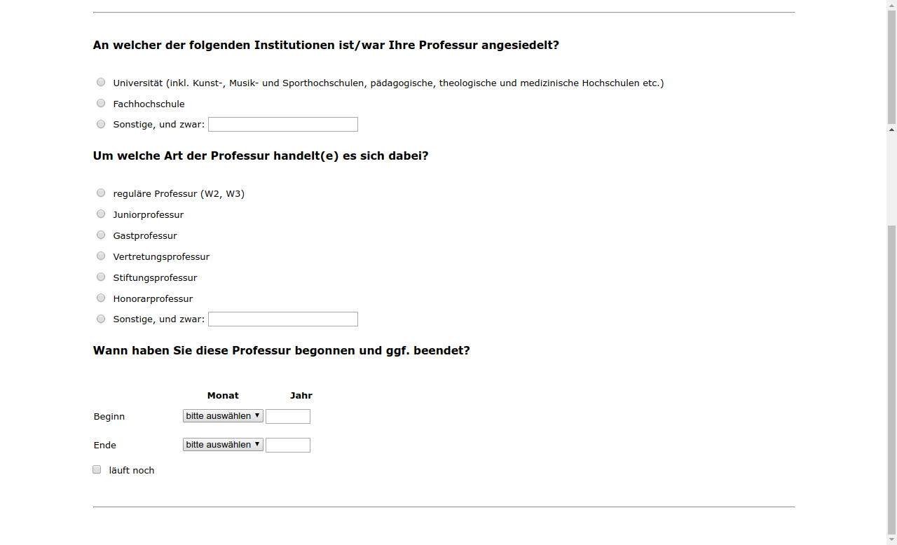 An welcher der folgenden Institutionen ist/war Ihre Professur angesiedelt?