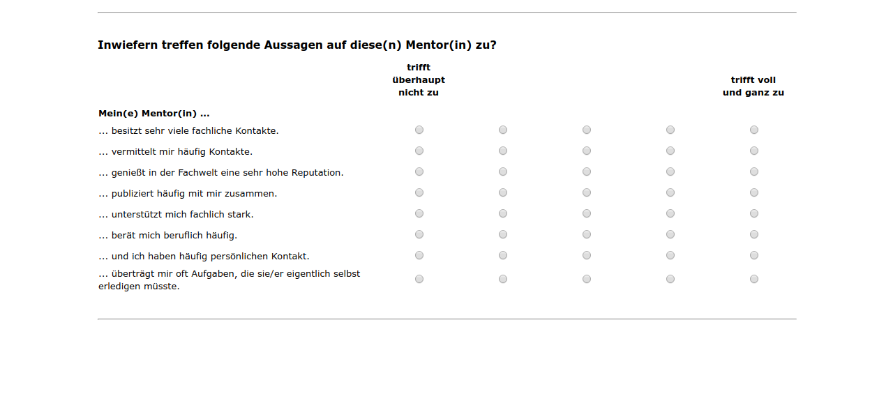 Inwiefern treffen folgende Aussagen auf diese(n) Mentor(in) zu?
