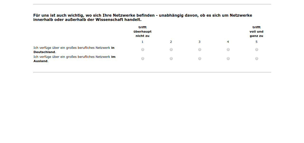 Für uns ist auch wichtig, wo sich Ihre Netzwerke befinden - unabhängig davon, ob es sich um Netzwerke innerhalb oder außerhalb der Wissenschaft handelt.
