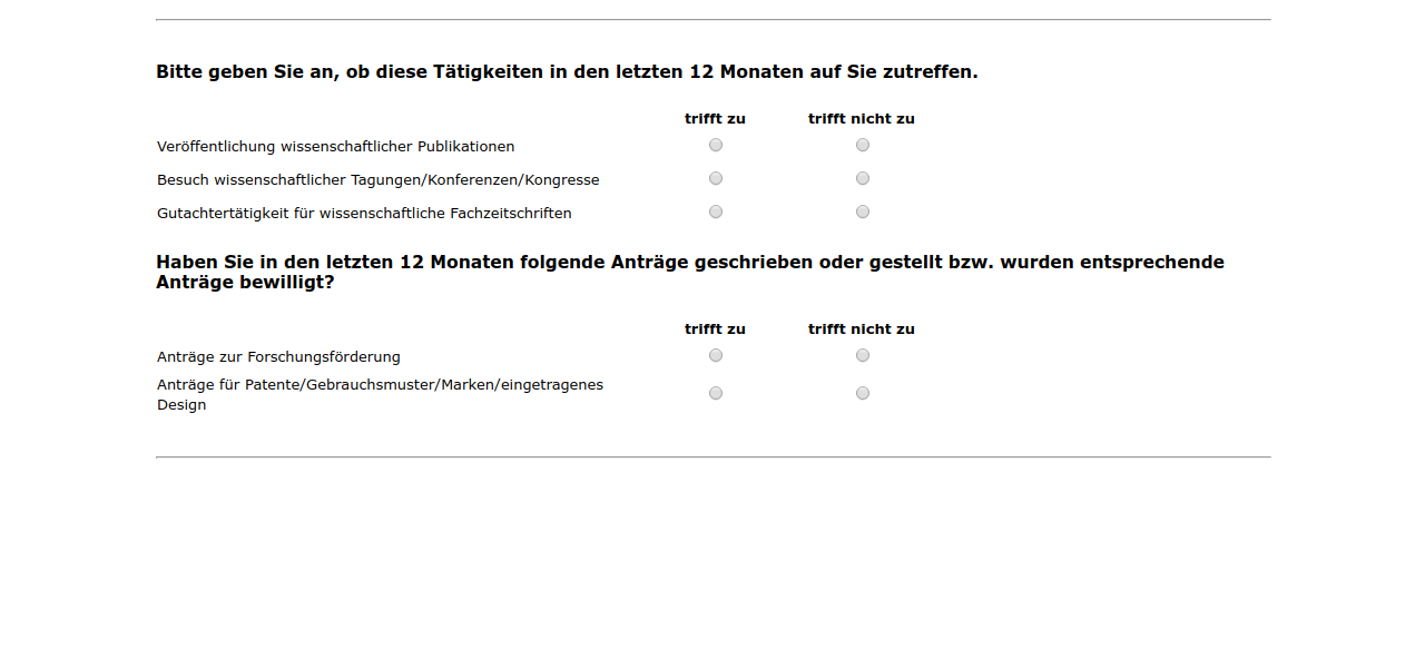 Bitte geben Sie an, ob diese Tätigkeiten in den letzten 12 Monaten auf Sie zutreffen.