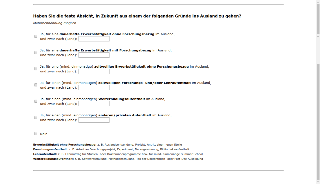 Haben Sie die feste Absicht, in Zukunft aus einem der folgenden Gründe ins Ausland zu gehen?