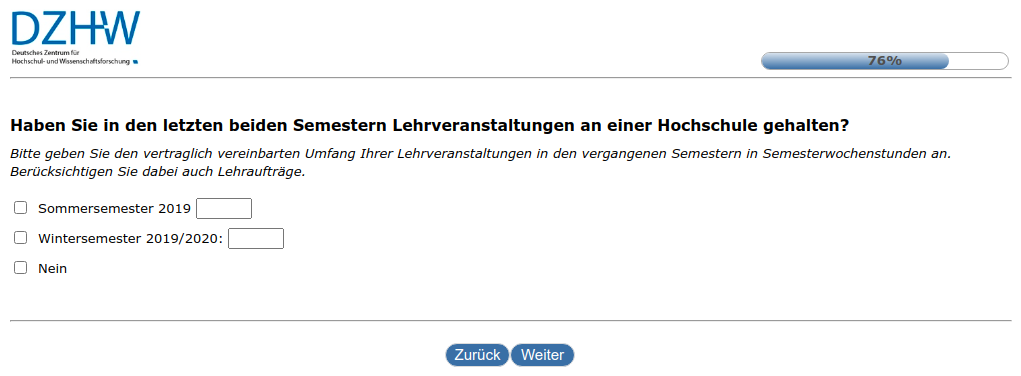 Haben Sie in den letzten beiden Semestern Lehrveranstaltungen an einer Hochschule gehalten?