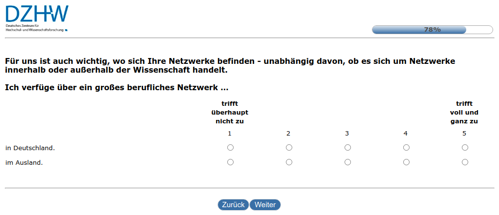 Für uns ist auch wichtig, wo sich Ihre Netzwerke befinden - unabhängig davon, ob es sich um Netzwerke innerhalb oder außerhalb der Wissenschaft handelt. Ich verfüge über ein großes berufliches Netzwerk …