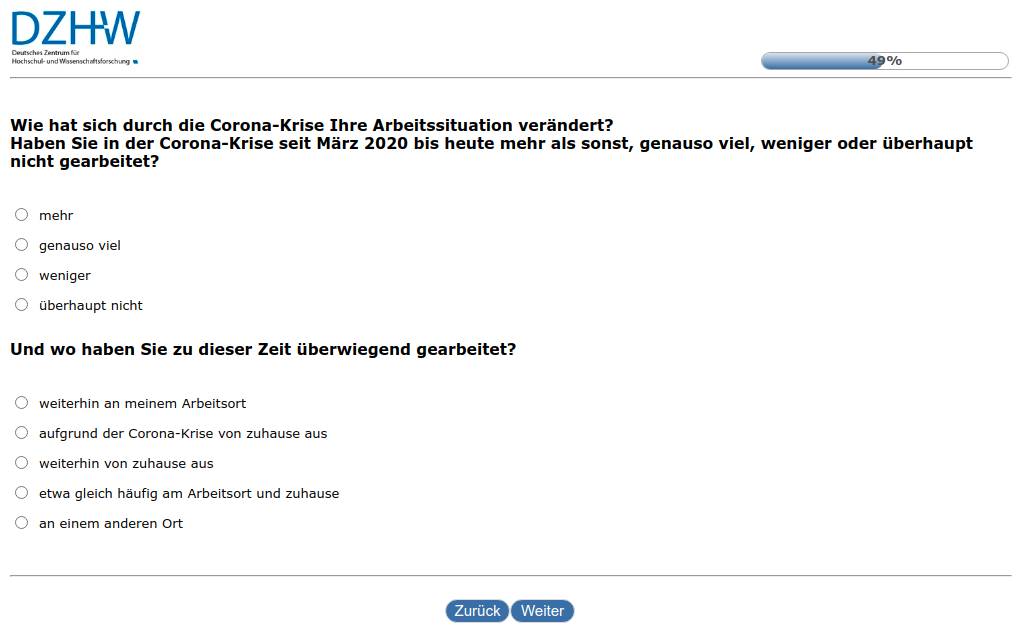 Wie hat sich durch die Corona-Krise Ihre Arbeitssituation verändert? Haben Sie in der Corona-Krise seit März 2020 bis heute mehr als sonst, genauso viel, weniger oder überhaupt nicht gearbeitet?