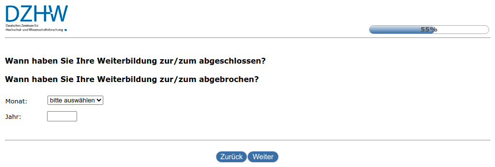 Wann haben Sie Ihre Weiterbildung zur/zum #{zofar.labelOf(PRELOADpre_weitbildarttxt)} abgeschlossen?,Wann haben Sie Ihre Weiterbildung zur/zum #{zofar.labelOf(PRELOADpre_weitbildarttxt)} abgebrochen?