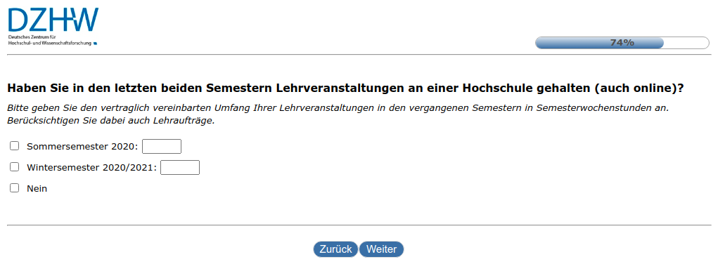 Haben Sie in den letzten beiden Semestern Lehrveranstaltungen an einer Hochschule gehalten (auch online)?