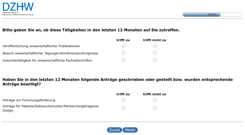 Bitte geben Sie an, ob diese Tätigkeiten in den letzten 12 Monaten auf Sie zutreffen.