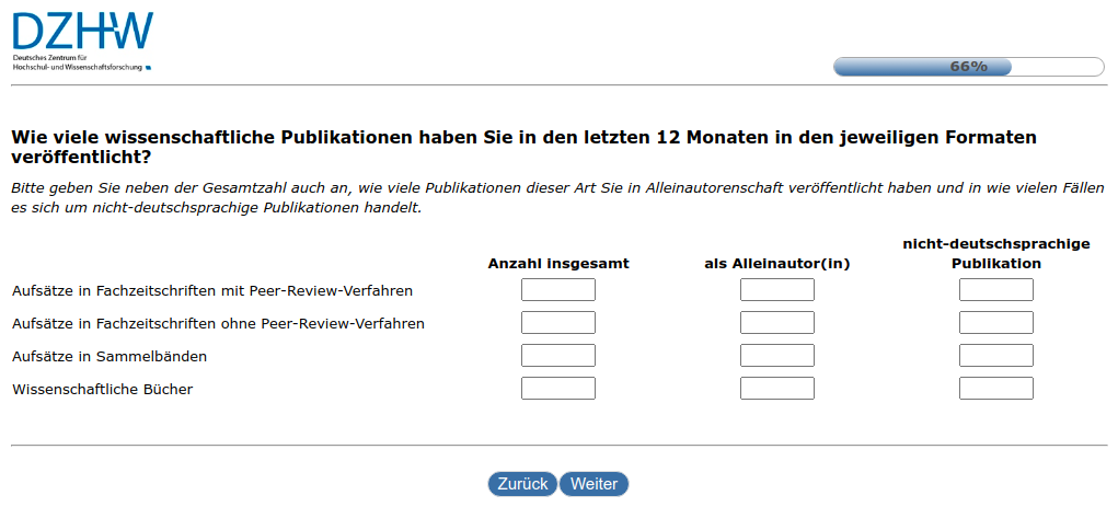 Wie viele wissenschaftliche Publikationen haben Sie in den letzten 12 Monaten in den jeweiligen Formaten veröffentlicht?