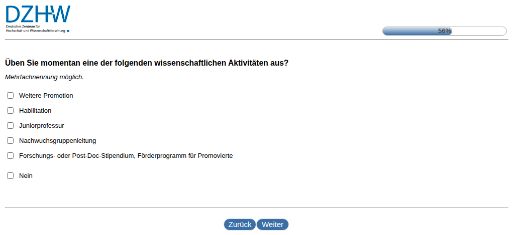 Üben Sie momentan eine der folgenden wissenschaftlichen Aktivitäten aus?