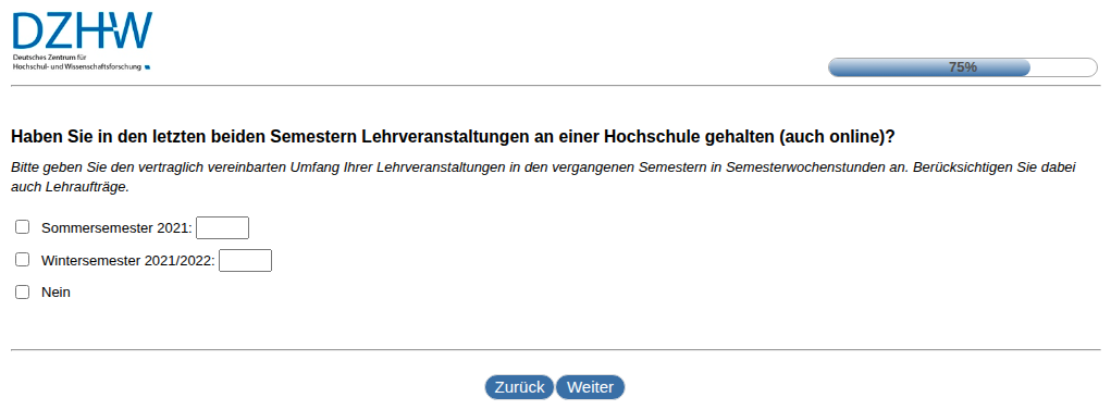 Haben Sie in den letzten beiden Semestern Lehrveranstaltungen an einer Hochschule gehalten (auch online)?