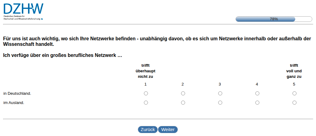 Für uns ist auch wichtig, wo sich Ihre Netzwerke befinden - unabhängig davon, ob es sich um Netzwerke innerhalb oder außerhalb der Wissenschaft handelt. Ich verfüge über ein großes berufliches Netzwerk …