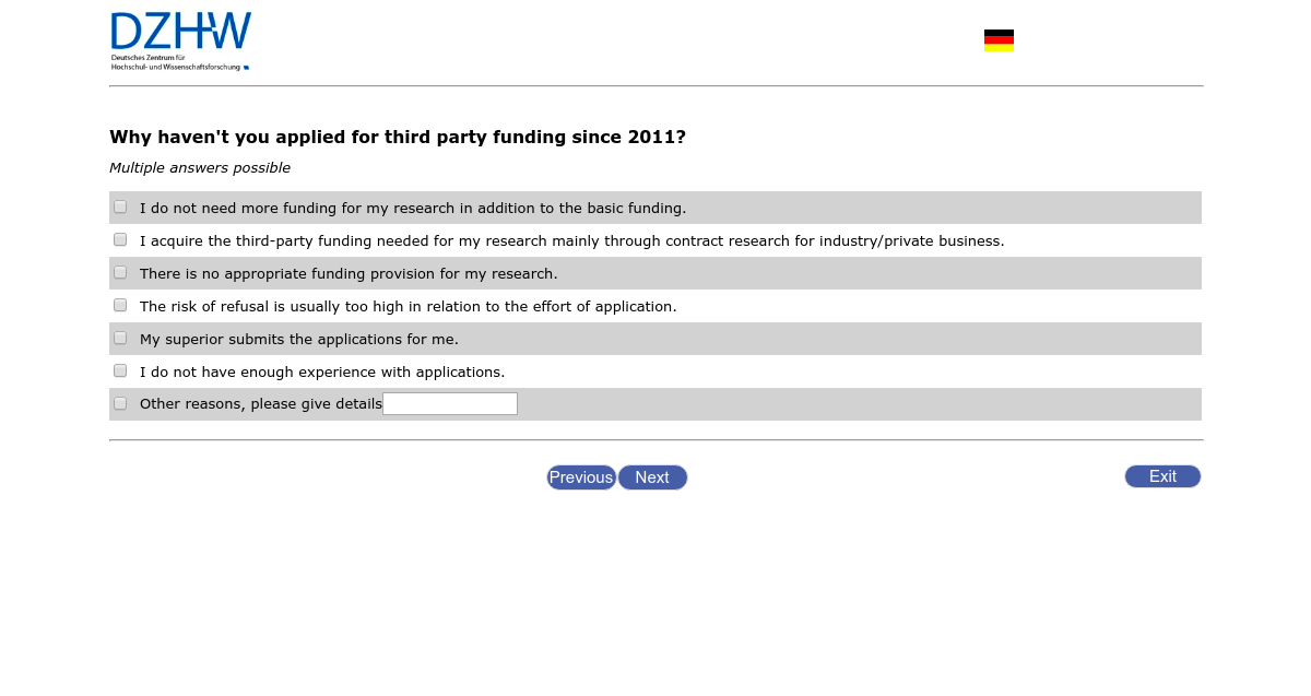Why haven't you applied for third party funding since 2011?
